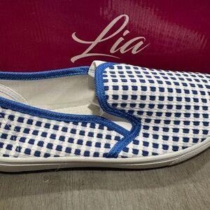 Blue and White Slip-On Shoes